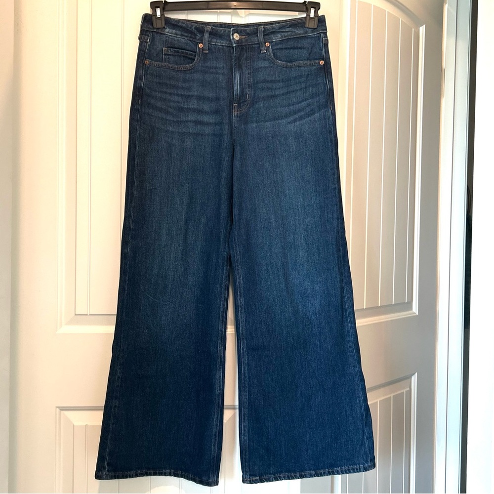 Old Navy Drapey Denim Jeans Super Wide Leg Womens Blue Dark Wash Extra High Rise